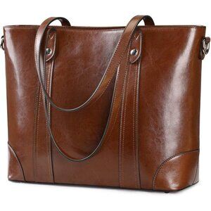 S-ZONE Leather Tote Bag for Women, 15.6" Work Laptop Shoulder Handbag